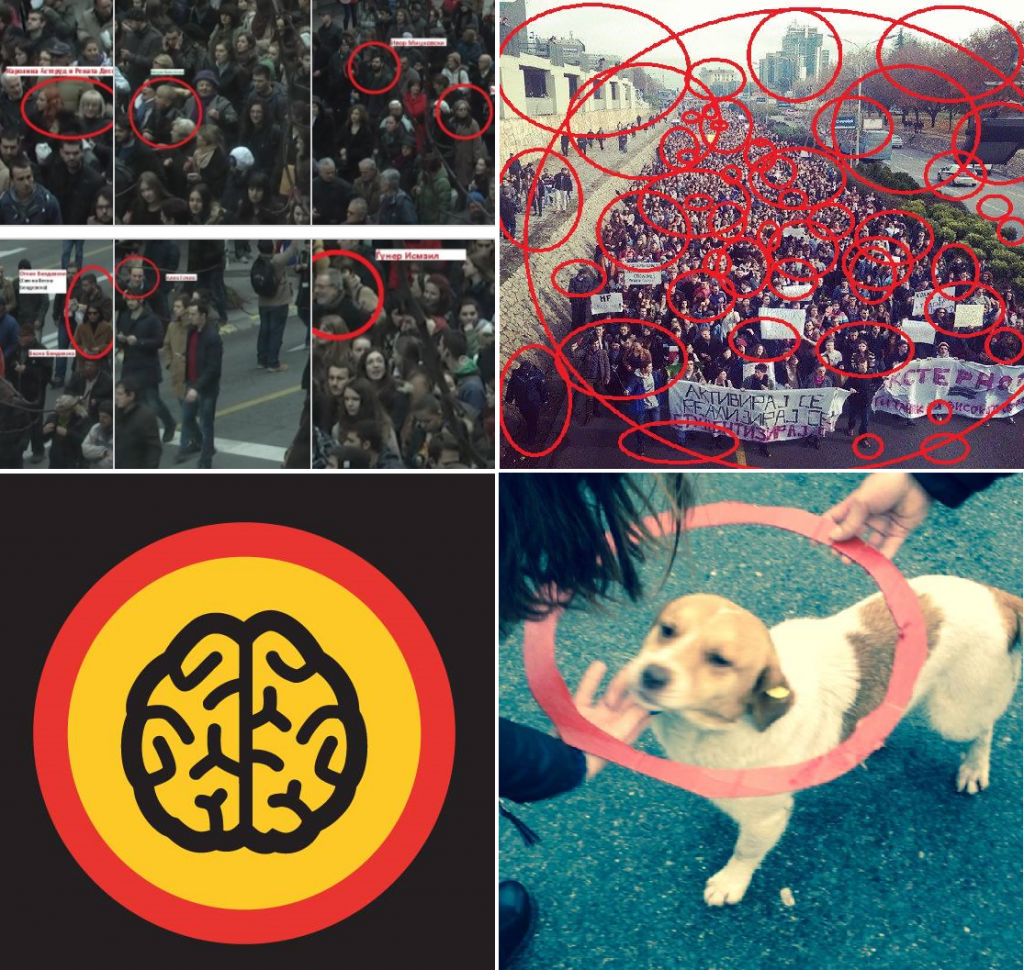 Познатите „контраразузнувачки обработени“ фотографии од неодамнешните протести каде поединци се обележени со црвени кругови. Извор: непознат - засега...
