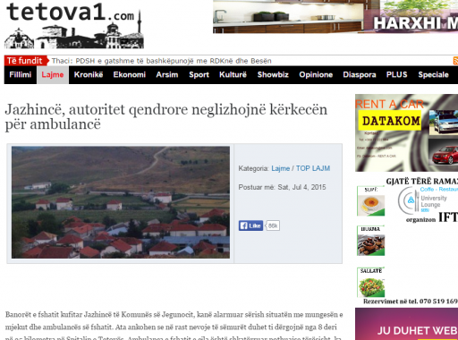 Tetova 1 - Jazhincë, autoritetet qendrore neglizhojnë kërkesën për ambulancë