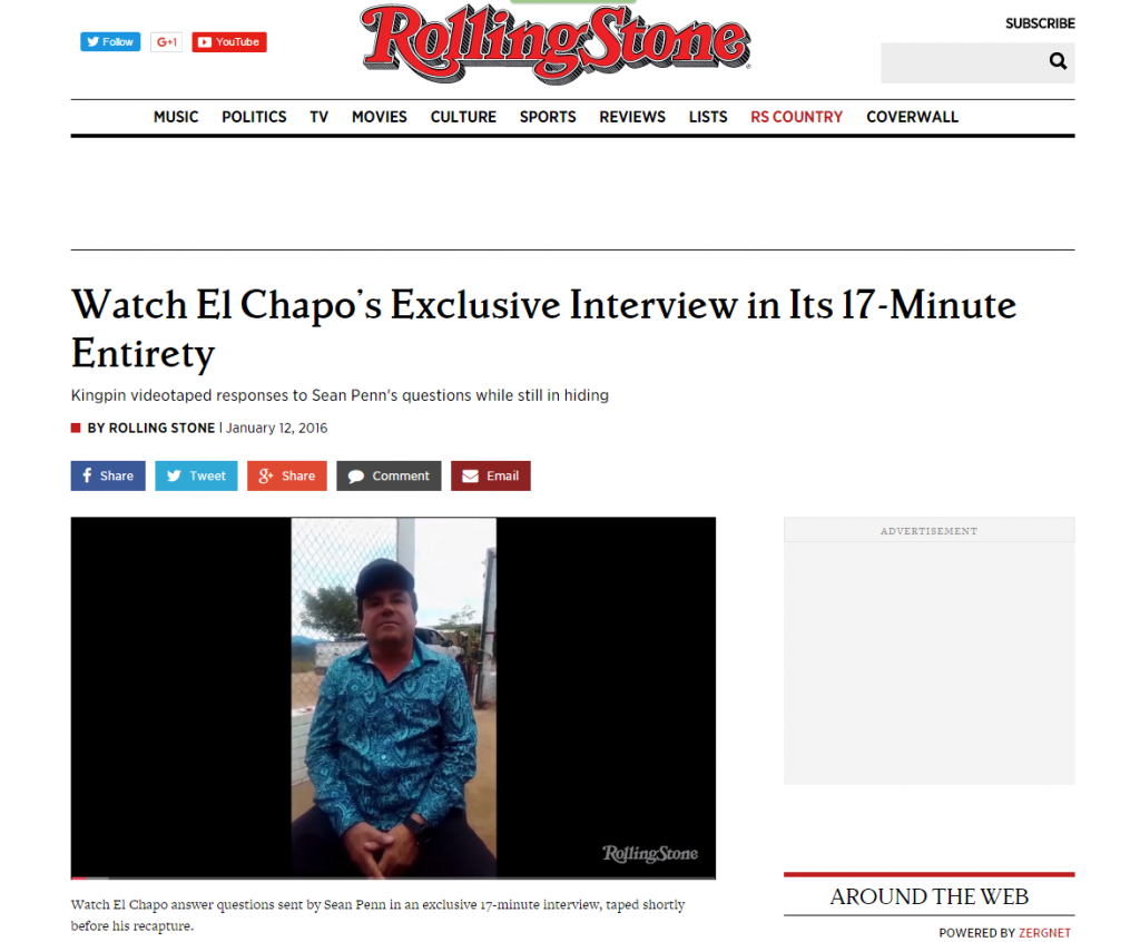 Интервјуто со Ел Чапо во „Ролинг Стоун“. Фото: скриншот