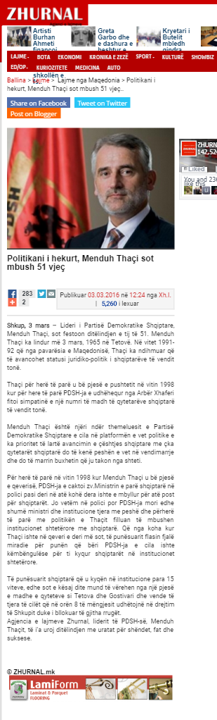 Recension: “Politikani i hekurt, Menduh Thaçi sot mbush 51 vjeç”